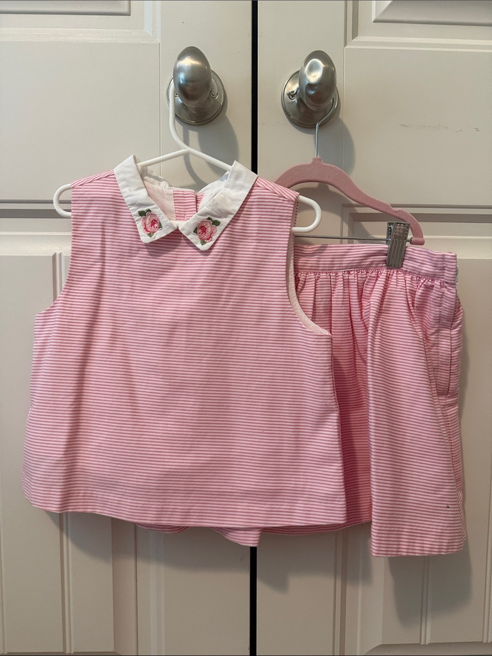 Janie and Jack Pink Striped Girls Matching Set with Embroidered Collar